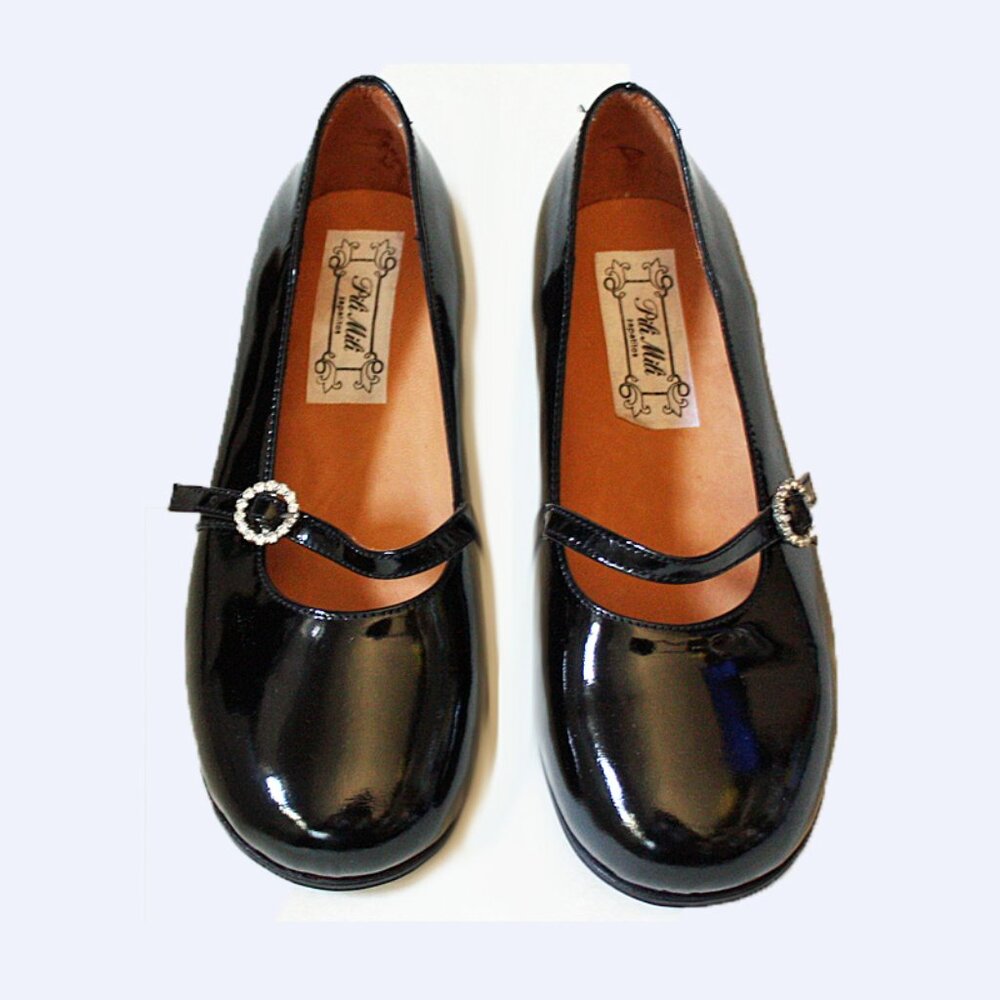 Fancy Mary Jane shoes Girl’s size 11.5 Black Patent Leather, Rhinestone Buckle